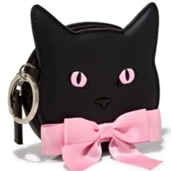 BBW Black Cat with Pink Bow Coin Purse Wallet Key Ring Zip Top New Out of Stock - Picture 8 of 8